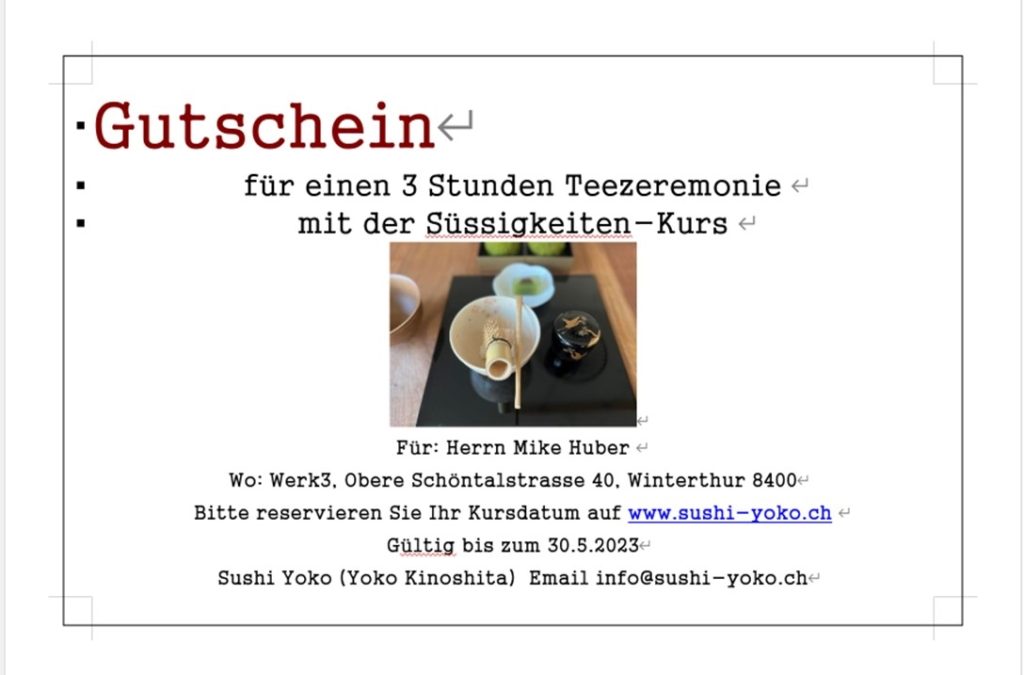 3 Stunden Teezeremonie mit der Süssigkeiten-Kurs