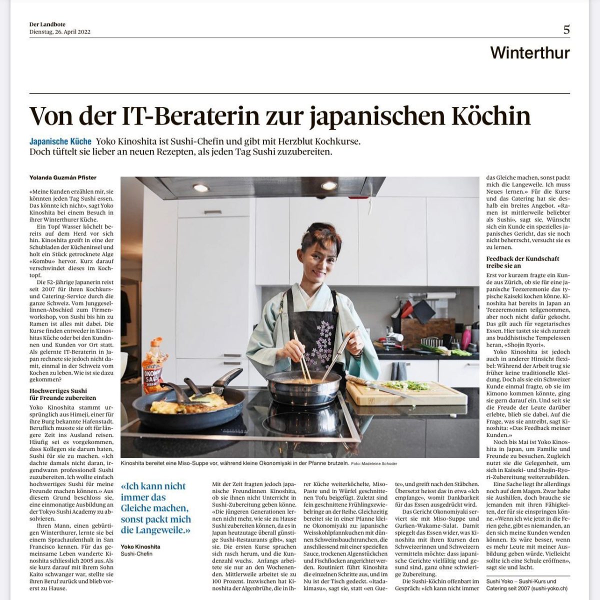 The Landbote, a daily newspaper in Winterthur visited Sushi-Yoko